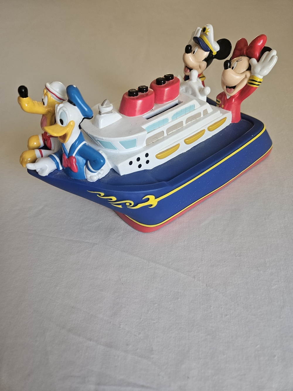 Disney Cruise Ship Piggy Bank with Mickey, Minnie, Donald & Pluto - Blue/Red